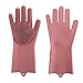 Produktbild SHUHAO Silikon-Handschuhe, Silikon Abwasch Handschuhe Wiederverwendbare Gummihandschuhe, Mit Scrubber Wash Reinigung Handschuhe Für Waschen Küche Badezimmer,Rosa