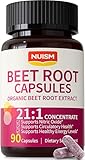 NUISM Organic Beet Root Capsules - Beetroot Extract 21:1 Concentrate Beets Supplements for Nitric Oxide, Healthy Blood Pressure, Blood Flow Circulation, Energy Gluten-Free 90 Powder Caps