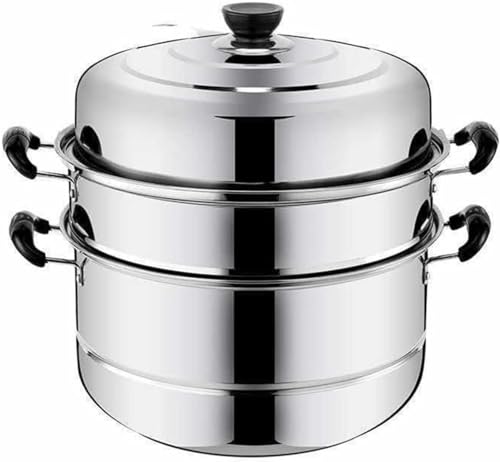 蒸し器 蒸し鍋 蒸し料理 二段/三段蒸し器 蒸しもの鍋 満菜対応熱源:IH対応 各種熱源対応 多機能 ステンレス 厚手のステンレス蒸し器 家庭用スープポット (三重,32cm)