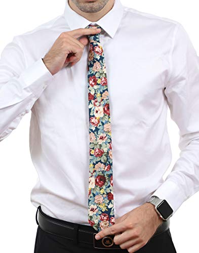 Image of JESLANG Men's Cotton Printed Floral Tie 2.56 inch Skinny Narrow Necktie Various Designs