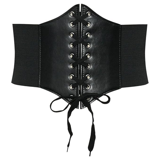Women One Size Gothic Bustier Corset Belt - Black, Artificial Leather-image-12