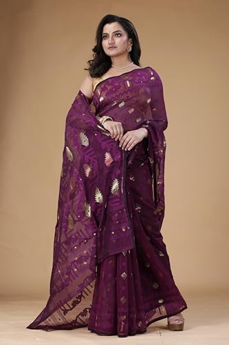 Image of OISHANI SAREE GHOR Women's Traditional Bengal Cotton Silk Soft Jamdani Saree - Authentic Design and Quality - No Blouse Piece