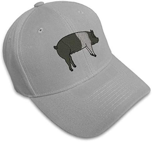 Custom Baseball Cap Hampshire Pig Embroidery Farm and Domesticated Animals Acrylic Dad Hats for Men & Women Gray Design Only