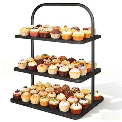 Cupcake Stand, 3 Tier Halloween Cupcake Stand for 50 Cupcakes Rustic Cupcake Display Stand Large Wood Dessert Table Display Set Cupcake Tower Tiered Tray Stand for Wedding Birthday Party
