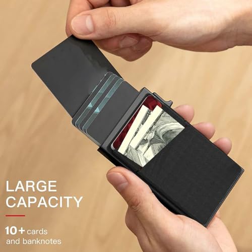 Slim Card Holder Wallet for Men, Aluminum Alloy Card Holder RFID Blocking Thin Money Clip Side Push Slim Minimalist Wallet Case Secure Protection (One Size)3