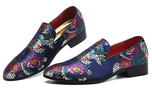 Santimon Mens Dress Shoes Smoking Slippers Casual Bow Slip-on Embroidery Flats Penny-Loafers Black Red4