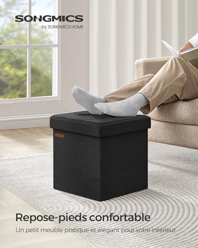 SONGMICS Banc de Rangement Pliable de 38 cm, Coffre de Rangement, Tabouret Repose-Pieds, Pouf de Chambre, Noir d'encre LSF027B01 – vue 3