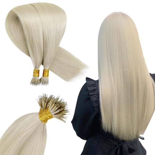 Hetto Nano Hair Extensions Real Human Hair Blonde 20 Inch, Invisible Nano Rings Hair Extension