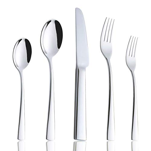 OMGard Silverware Set, 20-Piece Flatware 18/8 Stainless Steel Extra Heavy Weight Cutlery Eating Utensils Forks Spoons Knives Sets Tableware Service for 4 Dishwasher Safe Mirror Polished