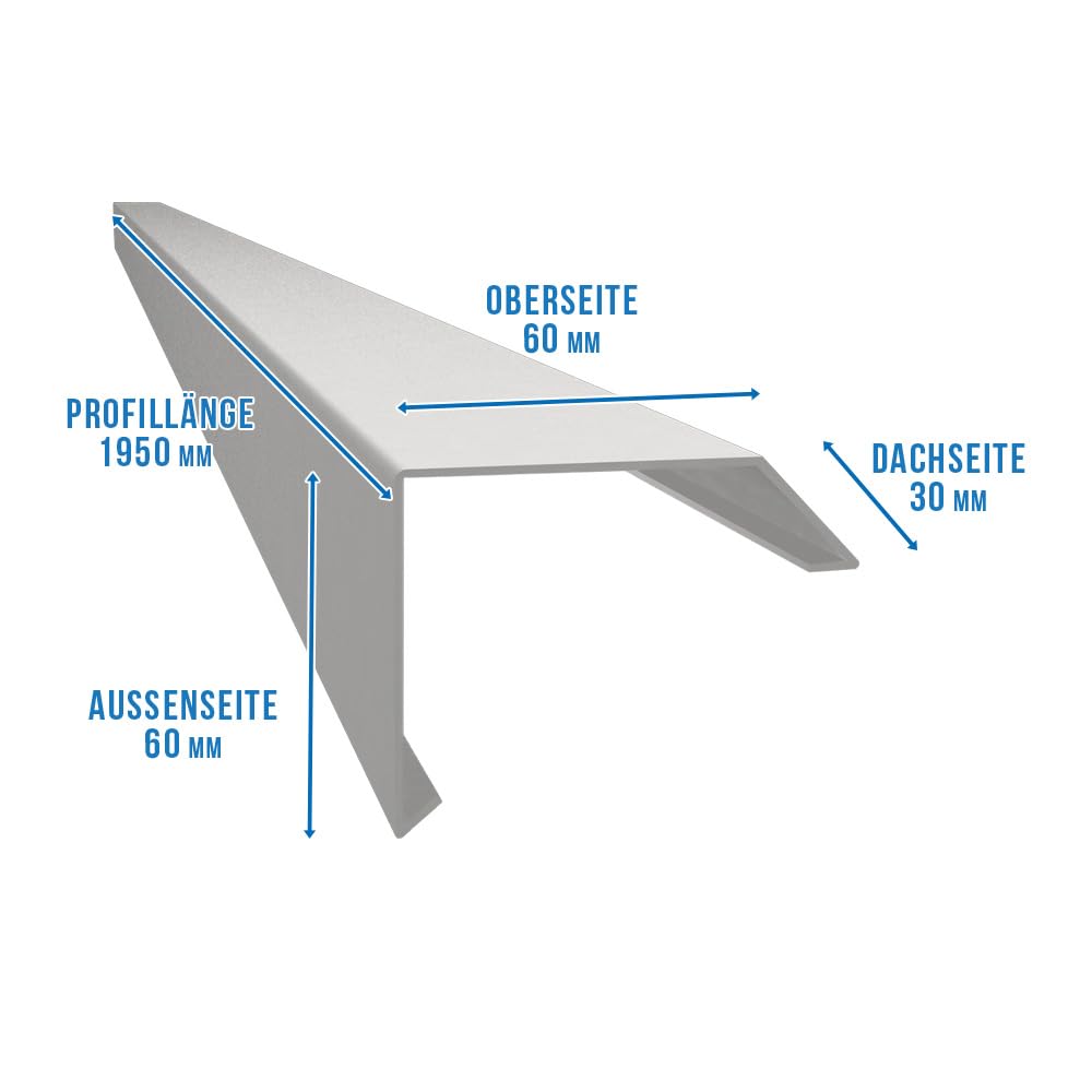 Dachrandprofil ISOS - Ortgangblech Silber RAL 9006 für Dachabschluss - Aluminium, stranggepresst, 1,5mm Materialstärke (Silber, Länge 195cm)