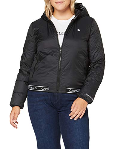 Calvin Klein Logo Hooded LW Padded Jacket Chaqueta, Black, X-Large para Mujer