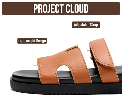 Image of Project Cloud 100% Genuine Leather Sandals for Women Footwear - Stylish Womens Sandals with Plush & Soft Insole - Non-Slip and Water-Resistant Beach Sandals Slides for Women (Mayvy)