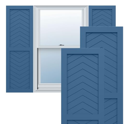 12"W x 44"H True Fit PVC Two Panel Chevron Modern Style Fixed Mount Shutters, Sojourn Blue (Per Pair - Hardware Not Included)