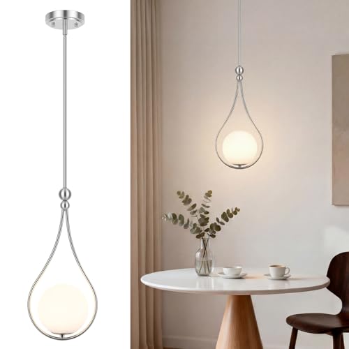 Image of Nickel Pendant Lights Kitchen Island with Milky White Globe Glass, 1 Pack