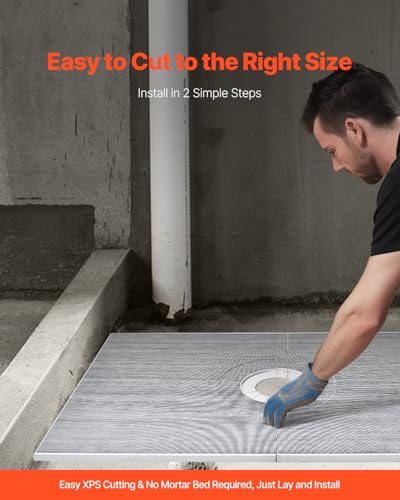 VEVOR 38"x60" Shower Kit with Curb, Waterproofing Membrane Thickened Shower Base EPS Material, 6.3" Central Drain Easy to Cut with 2 Waterproof Cloths, Shower Pan Slope Sticks Fit, for Bathroom - Image 6
