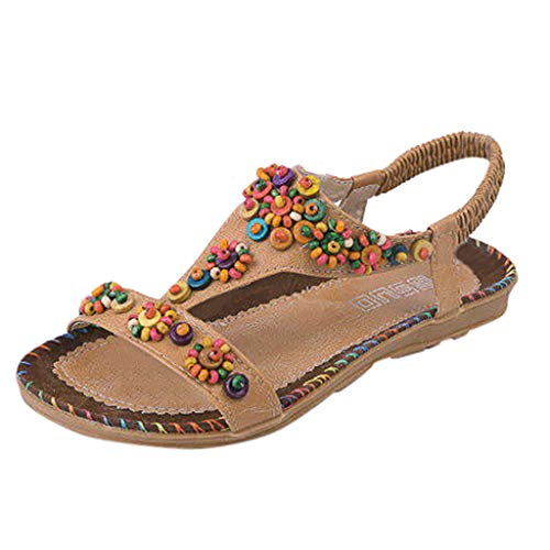 Modaworld Sandalias Planas Mujer, Sandalias Romanas Mujer de Vestir Zapatos de Playa Casual con Cuentas y Sandalias Señoras Calzado Mujer Bohemia Sandalias de Verano niña