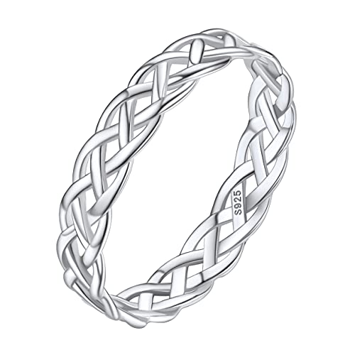 Silvora 925 Sterling Silver Celtic Knot Rings, Chain Rings for Women Men Vintage Eternity Band Ring Jewelry Size 4-12