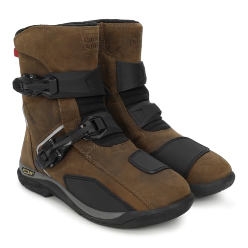 Image of Royal Enfield WANDERER BOOTS | Waterproof Leather | TPR Heel Ankle Toe Protection | Anti-Skid Rubber Sole | Gear Shift Pad | Removable PU Insole | Dual Fastener Clips | Night Reflectors | TAN Size 6