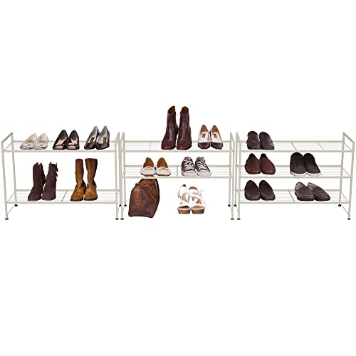 Image of Simple Houseware 3-Tier Stackable Shoes Rack Storage Shelf, White