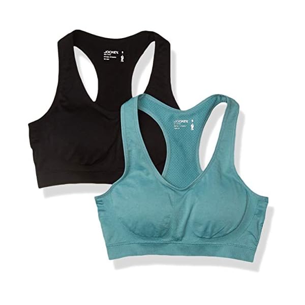 Jockey-Womens-Removable-Cup-Seamless-Bra Jockey Womens 2 Pack Removable Cup Seamless Sports Bra, Jade Pearl/Black, Medium US