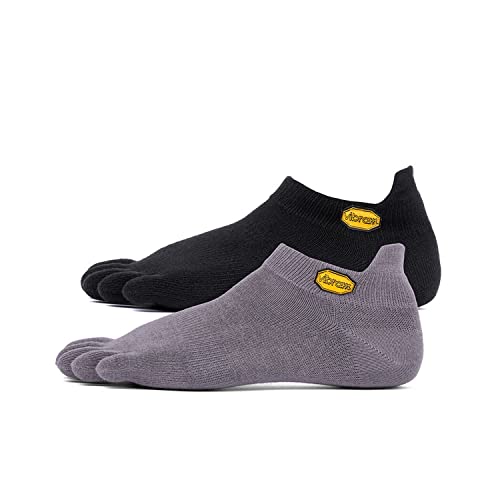 Vibram No Show Toe Socks (2pack), Black/Grey, Size X-Large