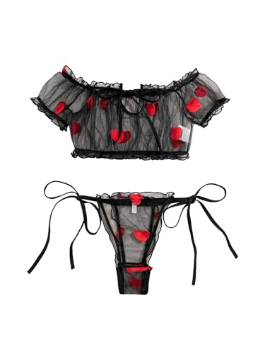 Image of Lilosy Sexy Stretch Ruffle Tie Sheer Mesh Lingerie Set Outfits