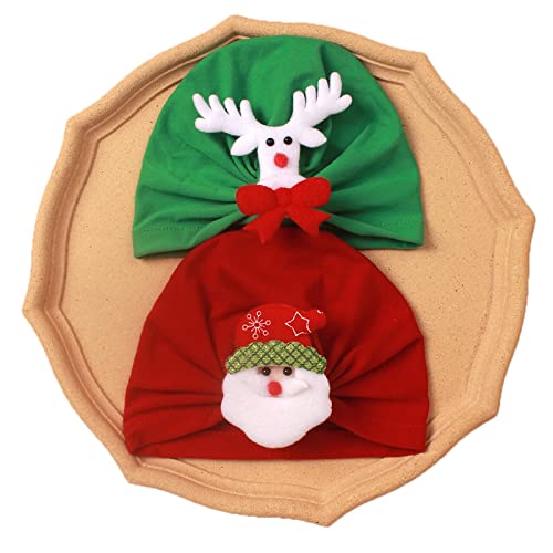Christmas Hat Toddler Infant Baby Boys Girls Santa Deer Cap Beaniess Knotted Elastics Girls Hat and (Green, One Size)3