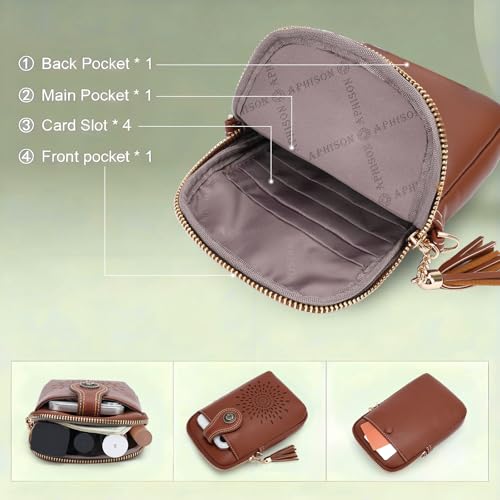 Image of APHISON Small Crossbody Bags for Women, Lightweight Vegan Leather Cell Phone Purse, Cute Purses with Tassels