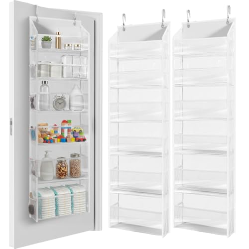 Image of HOMELUX THEORY UPGRADED 6 Tiers Over The Door Organizer Hanging - 100D EXTRA THICK & 50lbs HUGE CAPACITY, 12 Side Mesh Pockets Over The Door Shoe Organizer, Hanging Closet Organizer (Transparent, 2pc)