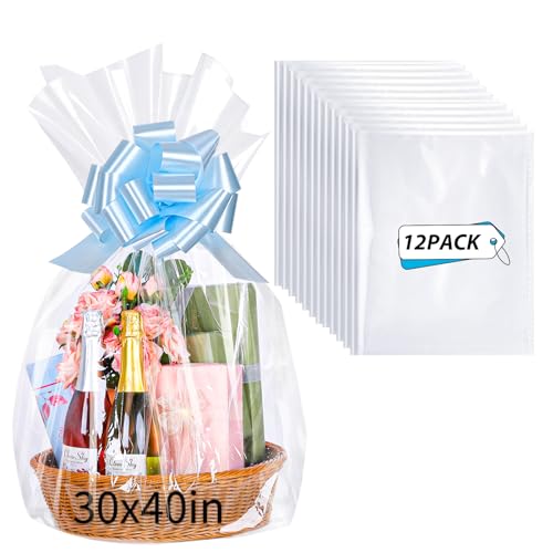woric 12PCS Large Clear Cellophane Gift Bags 30x40 Inch