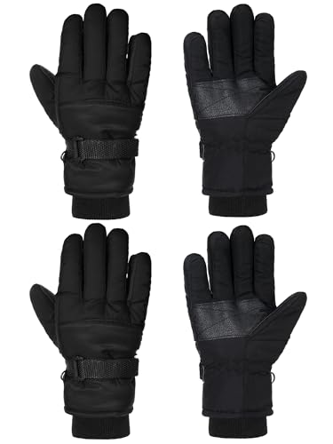 Image of SATINIOR 2 Pairs Kids Waterproof Winter Snow Gloves Ski Gloves for Boy Girl Outdoor Warm Thickening Snowboard