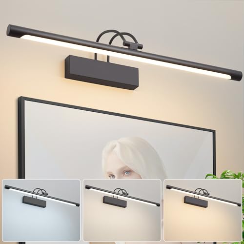 Actask LED Bathroom Mirror Light, Black Picture Lights for Wall with Switch IP44 270° Adjustable 60CM 3CCT 10W 750lm, Bathroom Lighting with Warm/Natural/White Light for Living Room Bedroom