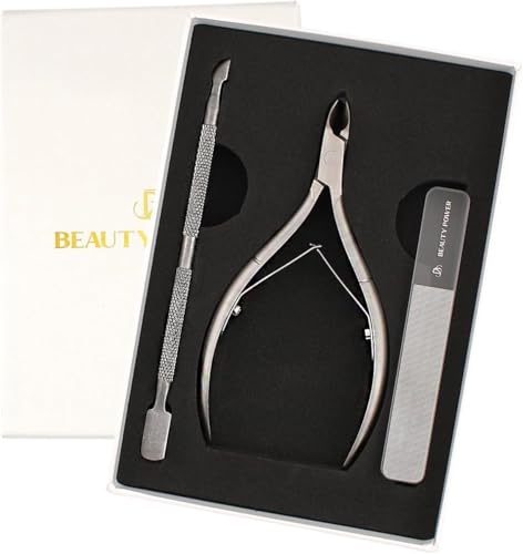Beauty Power Cuticle Trimmer with Cuticle Pusher & Nano Nail File - Cuticle Nipper Cuticle Remover -...