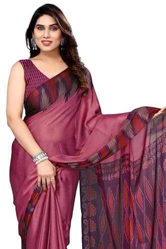 Image of MIRCHI FASHION Saree for Woman Chiffon Georgette Polka Dot Border | Plain Lightweight Women's Sari with Printed Pallu and Blouse Piece