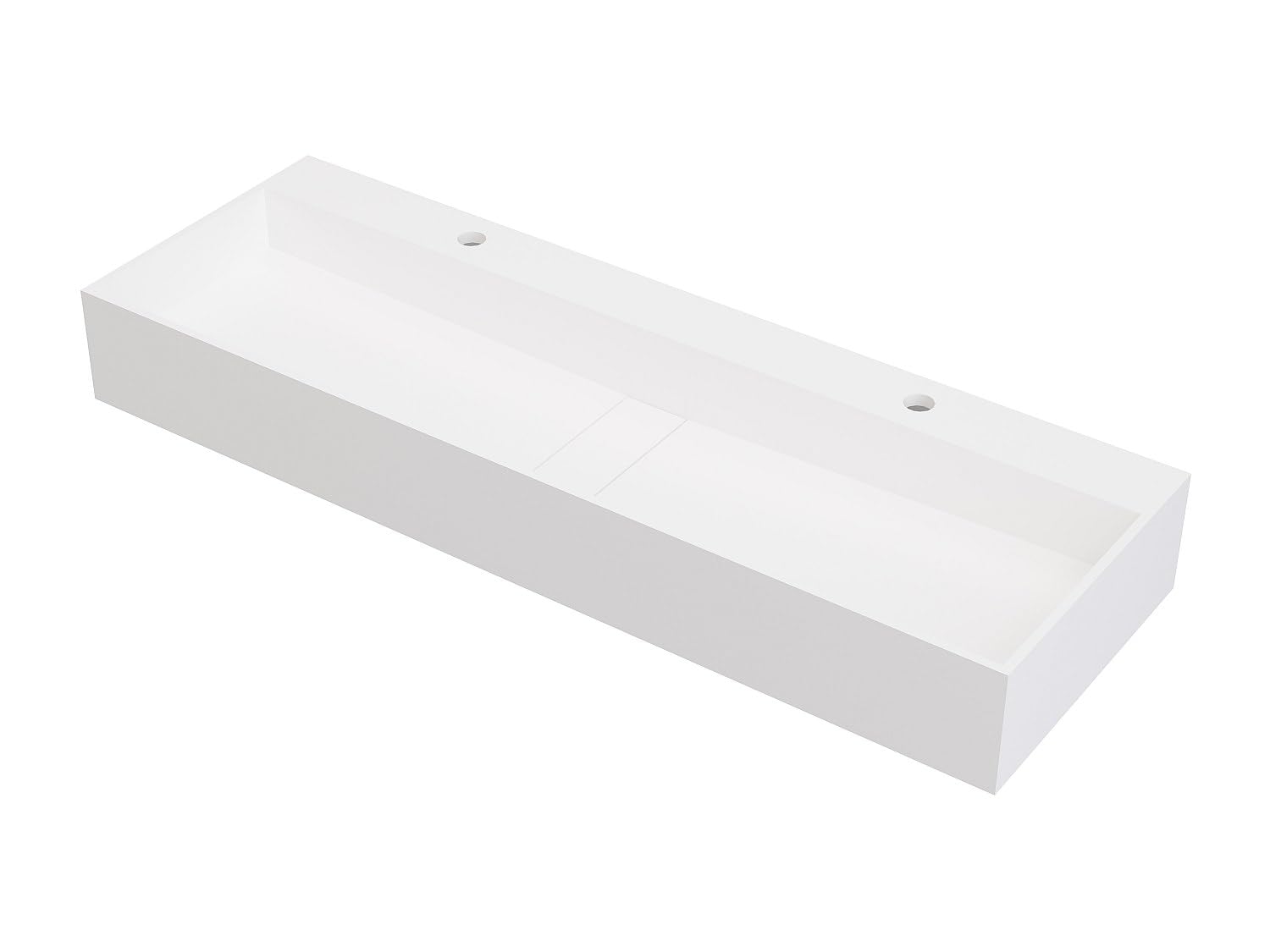 Vente-unique - Lavabo suspendido Yamdrok - L 120cm x A 40cm x H 15cm - superficie sólida - blanco