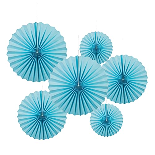 Image of MOWO Blue Paper Fans Hanging Decoration, 6pc | birthday graduation wedding retirement baby shower new year valentines day Ocean Sea Theme party decoration