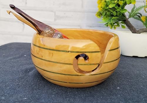 Image of Handmade Yarn Bowl Wooden - Yarn Holder Storage Bowl - Yarn Bowl for Knitting 7 inch x 4 inch inch - Best Gift for Knitters (Large)