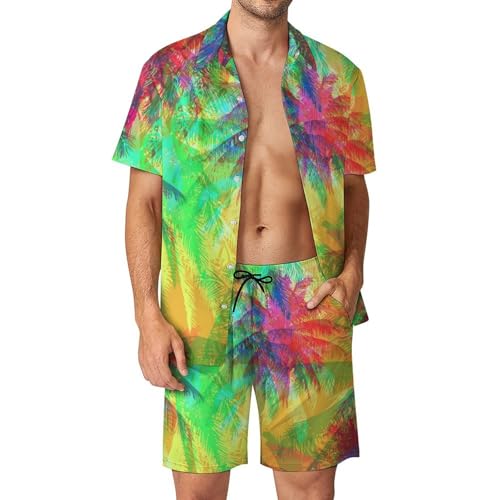 Chemise Hawaïenne Homme Ensemble Plage 2 Pièces Short Pantalon Été Arbre Coloré S