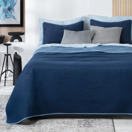 La Mejor Lista de Juegos de textiles para comprar hoy. 46 REAL TEXTIL Colcha Doble Vista con Fundas de Almohada, Edredón Ligero Capitonado Pinsonic, Edrecolcha para Verano, Sobrecama (Azul Marino - Azul, King Size)
