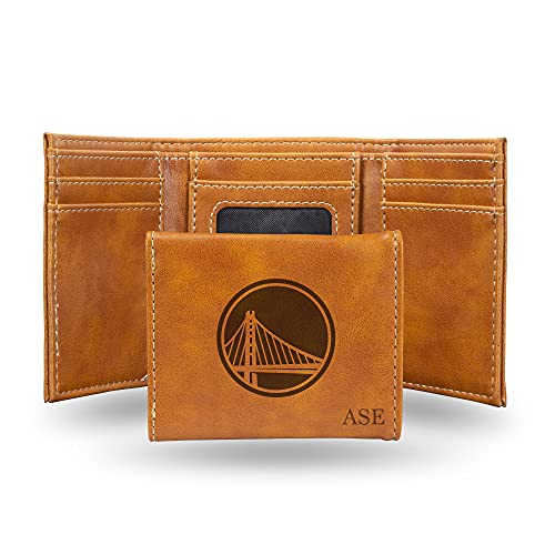 Rico Industries NBA Basketball Golden State Warriors Brown Personalized-Custom Laser Engraved Tri-fold Wallet - Slim Wallet