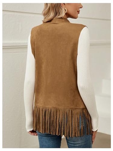 Verdusa Women's Fringe Vest 70s Hippie Sleeveless Western Faux Suede Cardigan Outerwear3