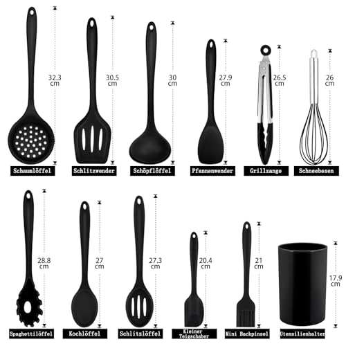 Foto von Homikit Silikon Küchenhelfer Set, 12 Stück Schwarz Kochutensilien