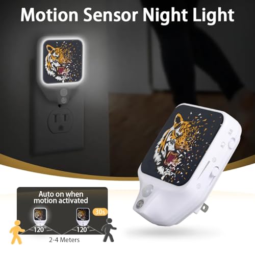 Image of Tiger Plug-in Led Night Light with Auto Dusk to Dawn Sensor for Room Decor, Adjustable Brightness Warm White Lights for Hallway,Bedroom, s Room, Kitchen, Stairway