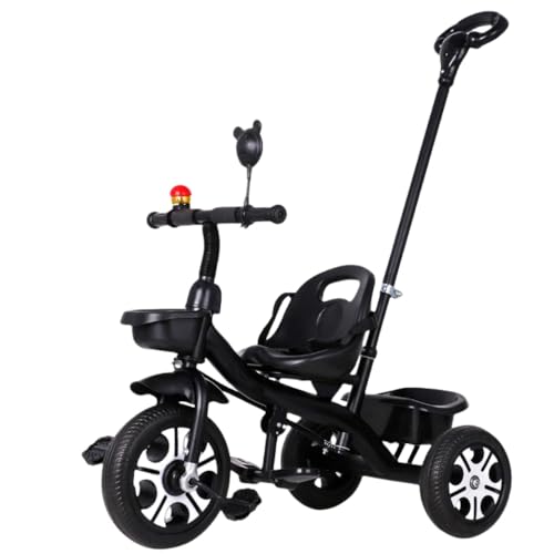 三輪車 子供乗せ自転車 キックバイク 調節可能なシート 組み立て簡単 軽量 乗用玩具 誕生日プレゼント おもちゃ 1 〜 6 歳 (ブラック,B)