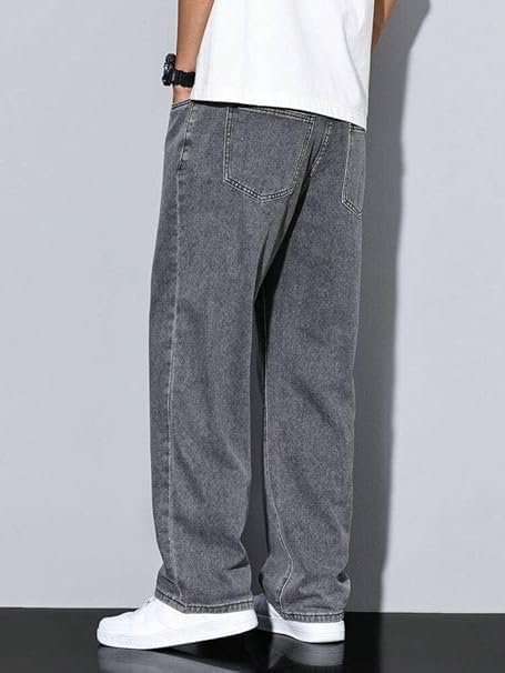 Image of Men Loose Fit Mid Rise Grey Jeans | Ankle-Length Trendy Denim for Smart-Casual Wear | Comfortable Everyday Jeans for Men | Modern Stylish Casual Outfit