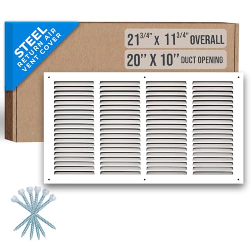 Fits 20x10 Duct Opening | Steel Return Air Grille by Handua | Vent Cover Grill for Sidewall and Ceiling | White | HVAC Cold Air Intake Grille | Outer Dimensions: 21.75'W X 11.75'H