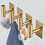 VAEHOLD Wall Towel Hooks, Heavy Duty Sticky Holder Waterproof Towel Hooks for Hanging Coat, Clothes, Closet Hook Wall Mount for Kitchen (Gold, 2 Pack) - Image 4