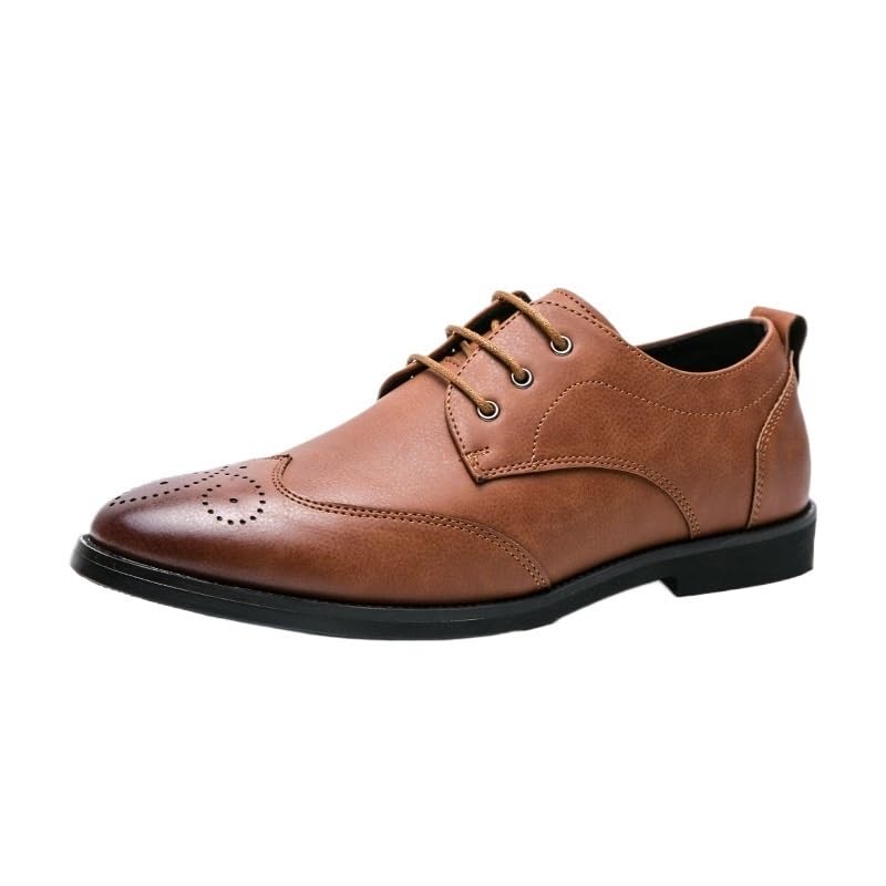 Vintage Lace Up Pointed Toe Leather Shoes for Men Fashionable Print Breathable Oxfords