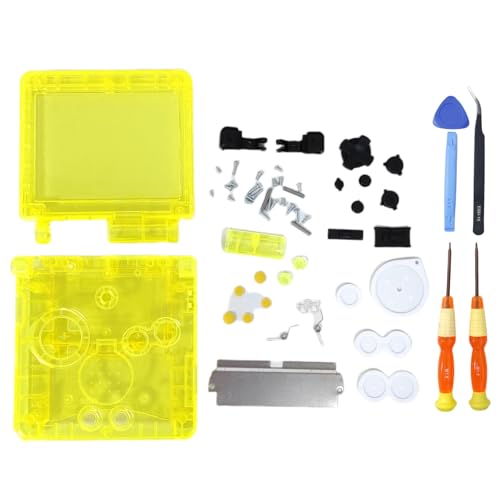 Image of Hzxkqmil Replacement Full Shell Case Kit for Gameboy Advance SP Console | Custom Transparent Housing DIY Clear Cover with Buttons Screws Repair Parts + Screwdrivers Tools for GBA SP (Clear Yellow)