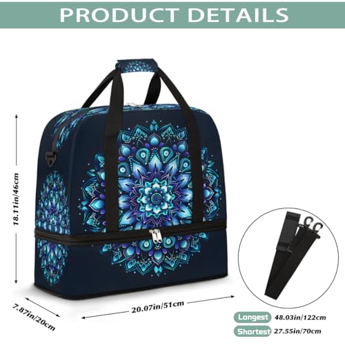 Sports Gym Bag Blue Mandala Flower Large Travel Duffel Bag With Shoe Compartment Foldable Waterproof Carry-On Weekend Travel Bags for Camping Overnight Yoga Hospital Travel Bags2